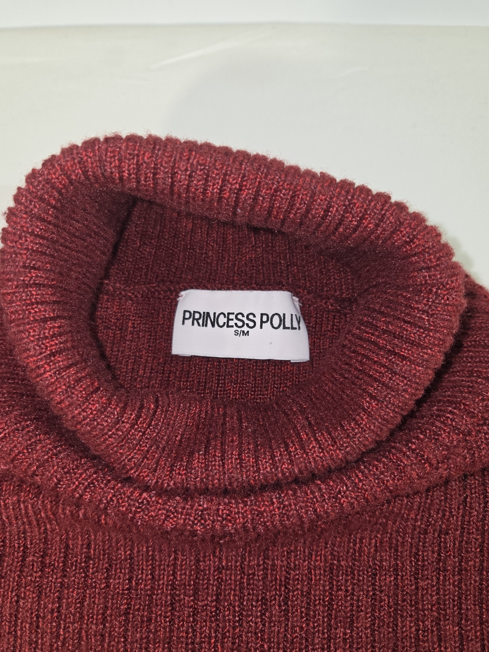 Princess Polly Burgundy Ribbed Turtleneck Sweater Oversized S/M